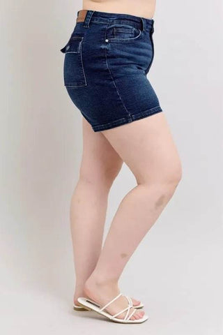 Judy Blue Full Size High Waist Back Flap Pocket Denim Shorts Plus Size - Just Believe Boutique