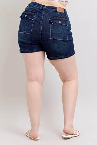 Judy Blue Full Size High Waist Back Flap Pocket Denim Shorts Plus Size - Just Believe Boutique