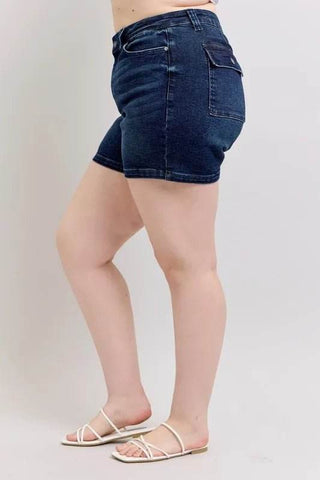 Judy Blue Full Size High Waist Back Flap Pocket Denim Shorts Plus Size - Just Believe Boutique