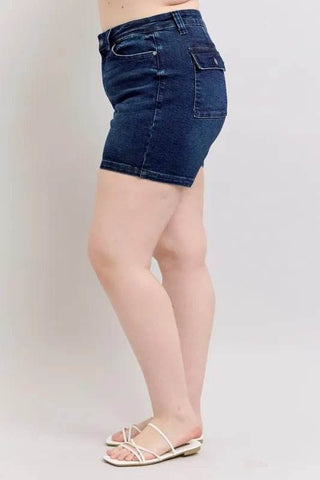 Judy Blue Full Size High Waist Back Flap Pocket Denim Shorts Plus Size - Just Believe Boutique