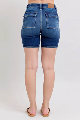 Judy Blue Full Size High Waist Bermudas Jeans W/ Back Flap Pockets Plus Size - Just Believe Boutique