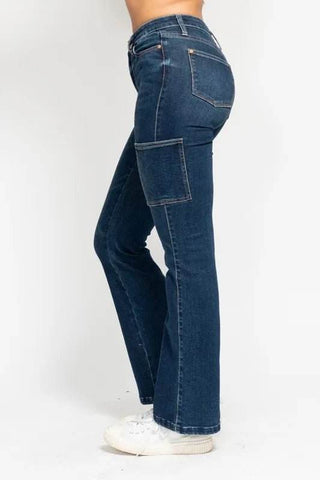 Judy Blue Full Size High Waist Cargo Bootcut Jeans Plus Size - Just Believe Boutique