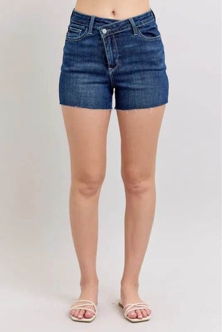 Judy Blue Full Size High Waist Criss-Cross Waistband Denim Shorts Plus Size - Just Believe Boutique