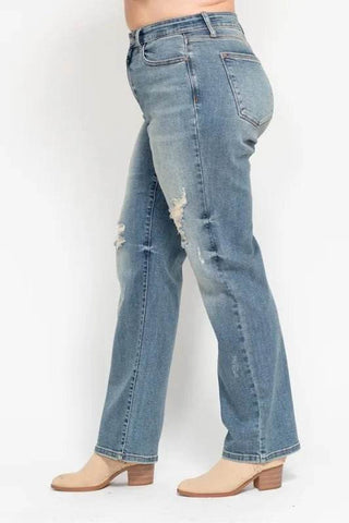 Judy Blue Full Size High Waist Distressed Dad Jean Plus Size - Just Believe Boutique