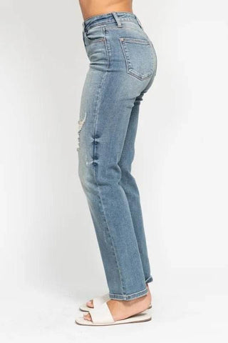 Judy Blue Full Size High Waist Distressed Dad Jean Plus Size - Just Believe Boutique
