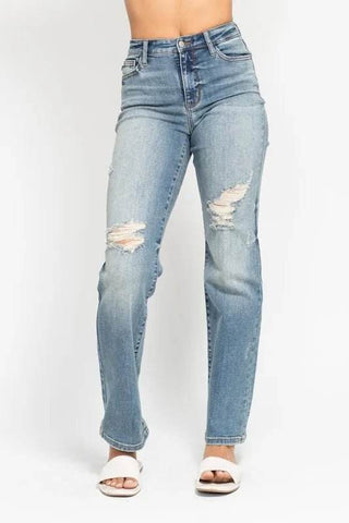 Judy Blue Full Size High Waist Distressed Dad Jean Plus Size - Just Believe Boutique