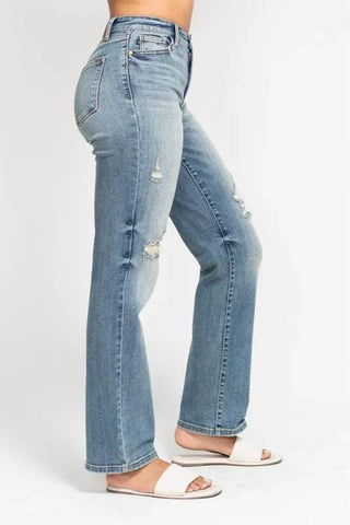 Judy Blue Full Size High Waist Distressed Dad Jean Plus Size - Just Believe Boutique