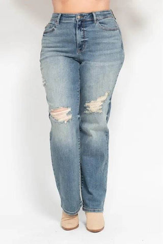 Judy Blue Full Size High Waist Distressed Dad Jean Plus Size - Just Believe Boutique