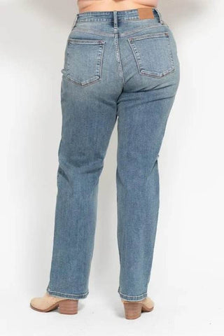 Judy Blue Full Size High Waist Distressed Dad Jean Plus Size - Just Believe Boutique