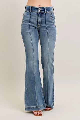 Judy Blue Full Size High-Waist Flare Denim Jeans with Front Seam Detail Plus Size - Just Believe Boutique