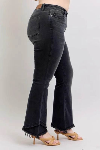 Judy Blue Full Size High Waist Flare W/ Mock Fray Tulip Hem Plus Size - Just Believe Boutique