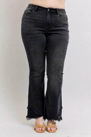 Judy Blue Full Size High Waist Flare W/ Mock Fray Tulip Hem Plus Size - Just Believe Boutique