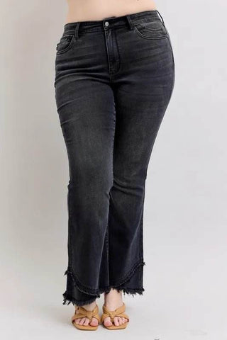 Judy Blue Full Size High Waist Flare W/ Mock Fray Tulip Hem Plus Size - Just Believe Boutique
