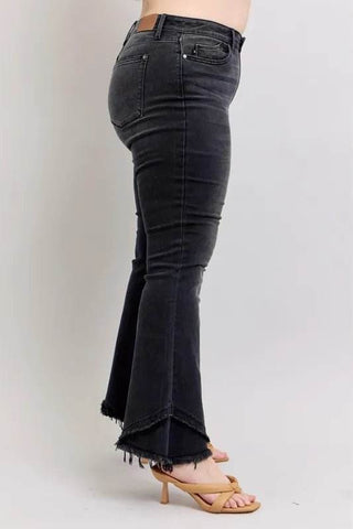 Judy Blue Full Size High Waist Flare W/ Mock Fray Tulip Hem Plus Size - Just Believe Boutique