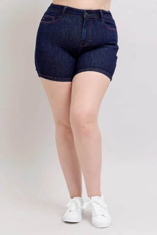 Judy Blue Full Size High Waist Heart Shaped Pkts & Red Contrast Thread Denim Shorts Plus Size - Just Believe Boutique