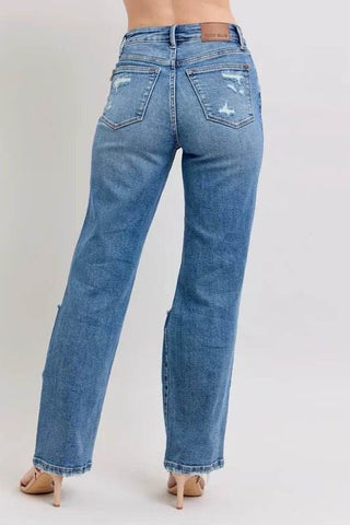 Judy Blue Full Size High Waist Heavy Destroy Straight Jeans Plus Size - Just Believe Boutique