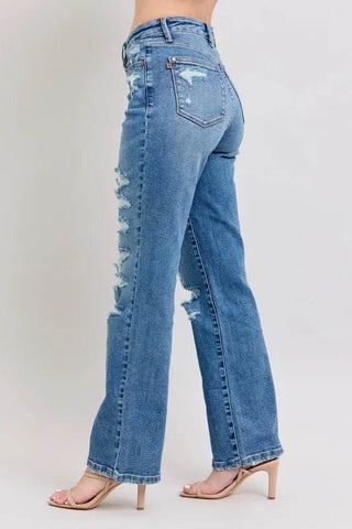 Judy Blue Full Size High Waist Heavy Destroy Straight Jeans Plus Size - Just Believe Boutique