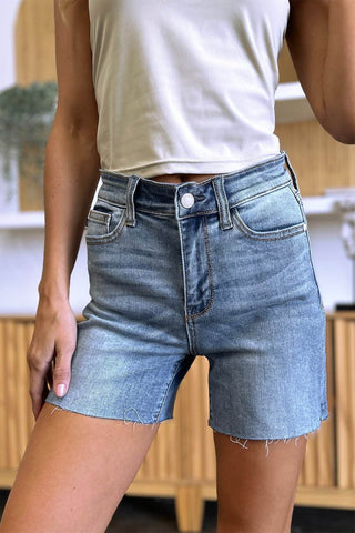 Judy Blue Full Size High Waist Raw Hem Denim Shorts - Just Believe Boutique