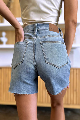 Judy Blue Full Size High Waist Raw Hem Denim Shorts - Just Believe Boutique