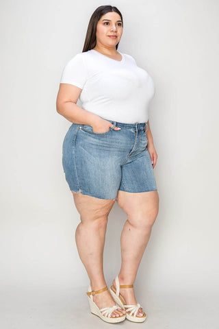 Judy Blue Full Size High Waist Raw Hem Denim Shorts - Just Believe Boutique