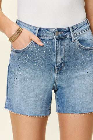 Judy Blue Full Size High Waist Rhinestone Decor Denim Shorts - Just Believe Boutique