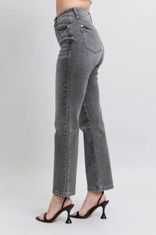 Judy Blue Full Size High Waist Rhinestone Straight Jeans Plus Size - Just Believe Boutique