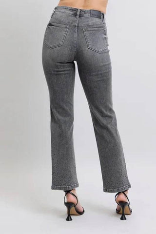 Judy Blue Full Size High Waist Rhinestone Straight Jeans Plus Size - Just Believe Boutique