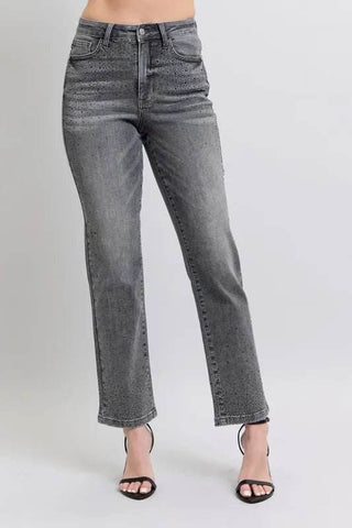 Judy Blue Full Size High Waist Rhinestone Straight Jeans Plus Size - Just Believe Boutique