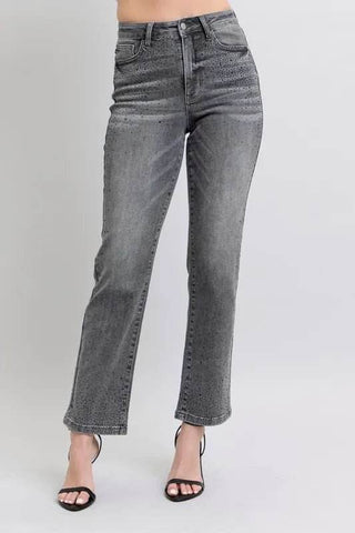 Judy Blue Full Size High Waist Rhinestone Straight Jeans Plus Size - Just Believe Boutique