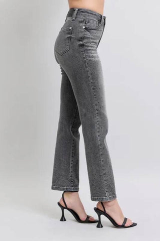 Judy Blue Full Size High Waist Rhinestone Straight Jeans Plus Size - Just Believe Boutique