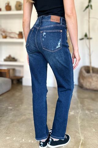 Judy Blue Full Size High Waist Rigid Magic Heavy Destroy Straight Jeans - Just Believe Boutique