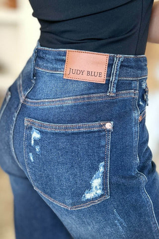 Judy Blue Full Size High Waist Rigid Magic Heavy Destroy Straight Jeans - Just Believe Boutique