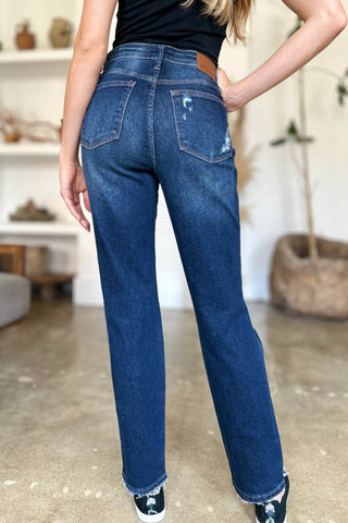 Judy Blue Full Size High Waist Rigid Magic Heavy Destroy Straight Jeans - Just Believe Boutique