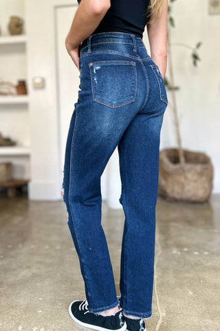Judy Blue Full Size High Waist Rigid Magic Heavy Destroy Straight Jeans - Just Believe Boutique