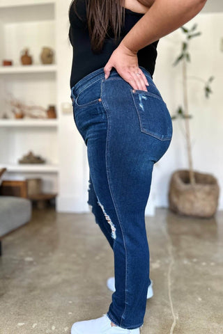 Judy Blue Full Size High Waist Rigid Magic Heavy Destroy Straight Jeans - Just Believe Boutique