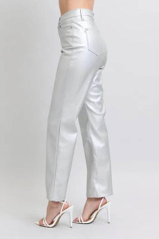 Judy Blue Full Size High Waist Silver Faux Leather Pants Plus Size - Just Believe Boutique