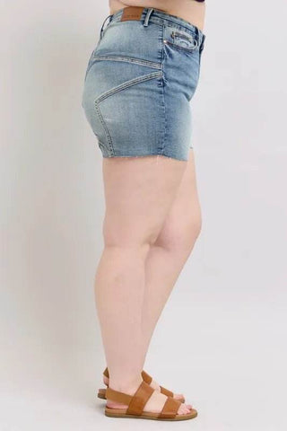 Judy Blue Full Size High Waist Star Seam Detail Denim Shorts Plus Size - Just Believe Boutique