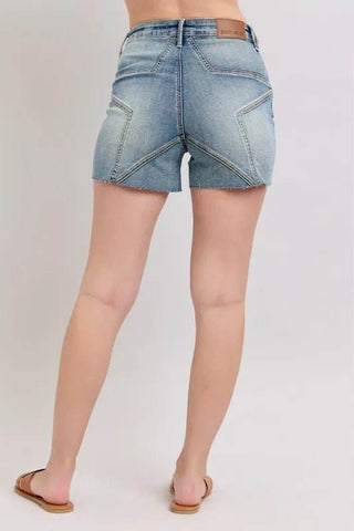 Judy Blue Full Size High Waist Star Seam Detail Denim Shorts Plus Size - Just Believe Boutique