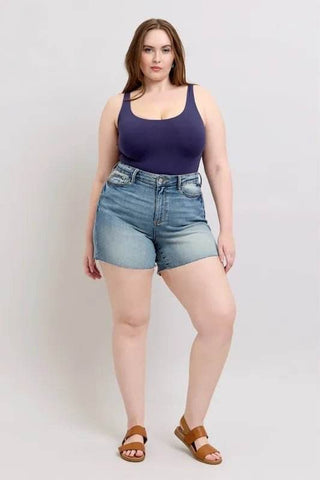 Judy Blue Full Size High Waist Star Seam Detail Denim Shorts Plus Size - Just Believe Boutique
