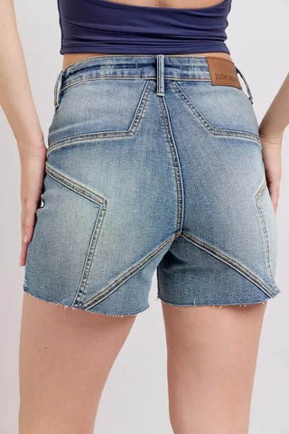 Judy Blue Full Size High Waist Star Seam Detail Denim Shorts Plus Size - Just Believe Boutique