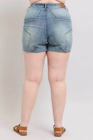 Judy Blue Full Size High Waist Star Seam Detail Denim Shorts Plus Size - Just Believe Boutique