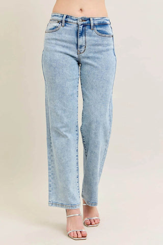 Judy Blue Full Size High Waist Stone Wash Straight Jeans Plus Size - Just Believe Boutique