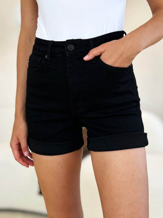 Judy Blue Full Size High Waist Tummy Control Cuffed Denim Shorts - Just Believe Boutique