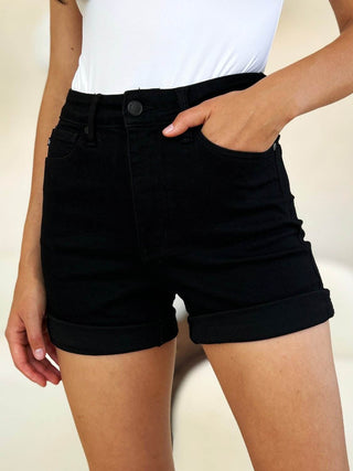 Judy Blue Full Size High Waist Tummy Control Cuffed Denim Shorts - Just Believe Boutique