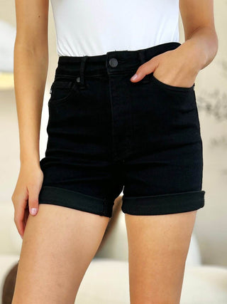 Judy Blue Full Size High Waist Tummy Control Cuffed Denim Shorts - Just Believe Boutique