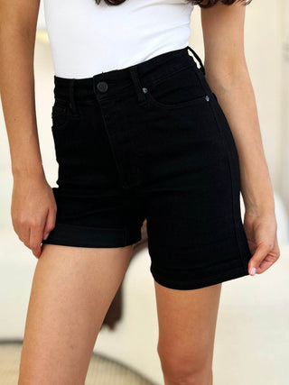 Judy Blue Full Size High Waist Tummy Control Cuffed Denim Shorts - Just Believe Boutique