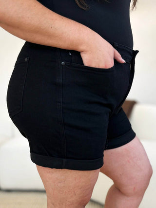 Judy Blue Full Size High Waist Tummy Control Cuffed Denim Shorts - Just Believe Boutique