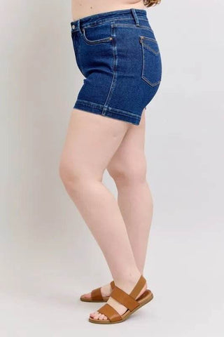 Judy Blue Full Size High Waist Tummy Control Denim Shorts Plus Size - Just Believe Boutique