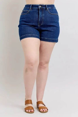 Judy Blue Full Size High Waist Tummy Control Denim Shorts Plus Size - Just Believe Boutique
