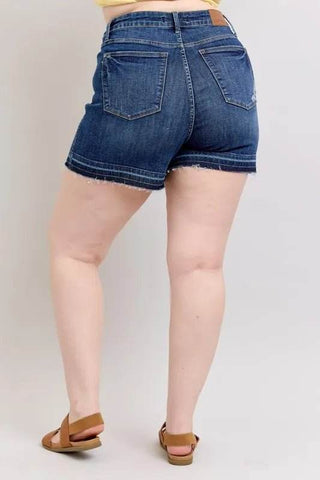 Judy Blue Full Size High Waist Tummy Control Destroy Release Hem Denim Shorts Plus Size - Just Believe Boutique